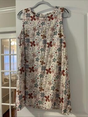 Petal & Pup Cream Floral A-Line Dress with Rust and Blue Accents